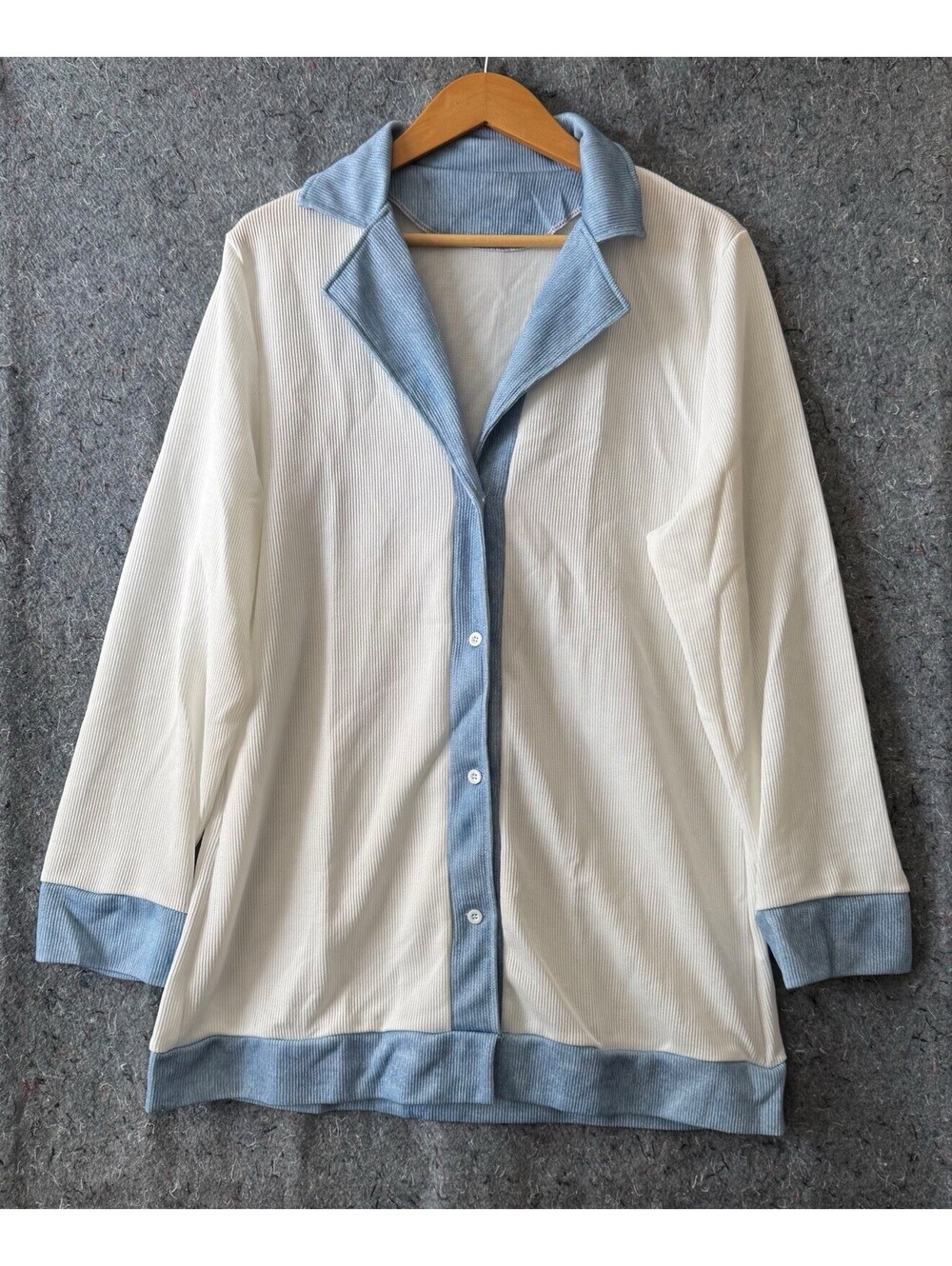 4XL NWOT White Blue Colorblock Ribbed Knit Cardigan Shirt 3-Button Notch Collar